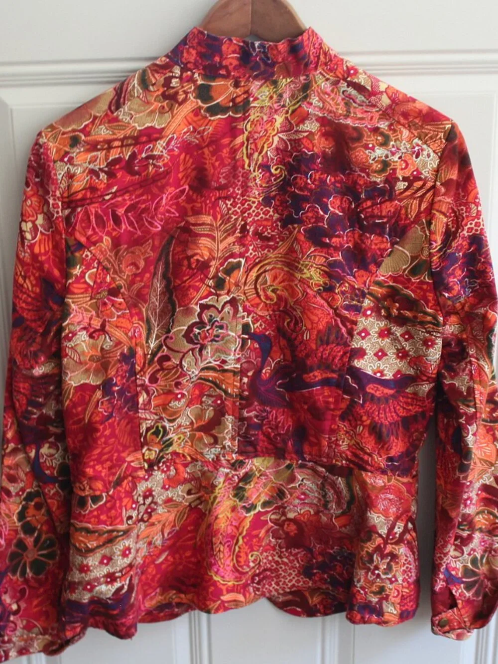 Coldwater Creek Vibrant Red Floral Paisley Boho Cotton Zip Front Jacket M